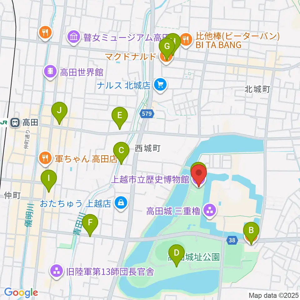 上越市立歴史博物館周辺のカフェ一覧地図