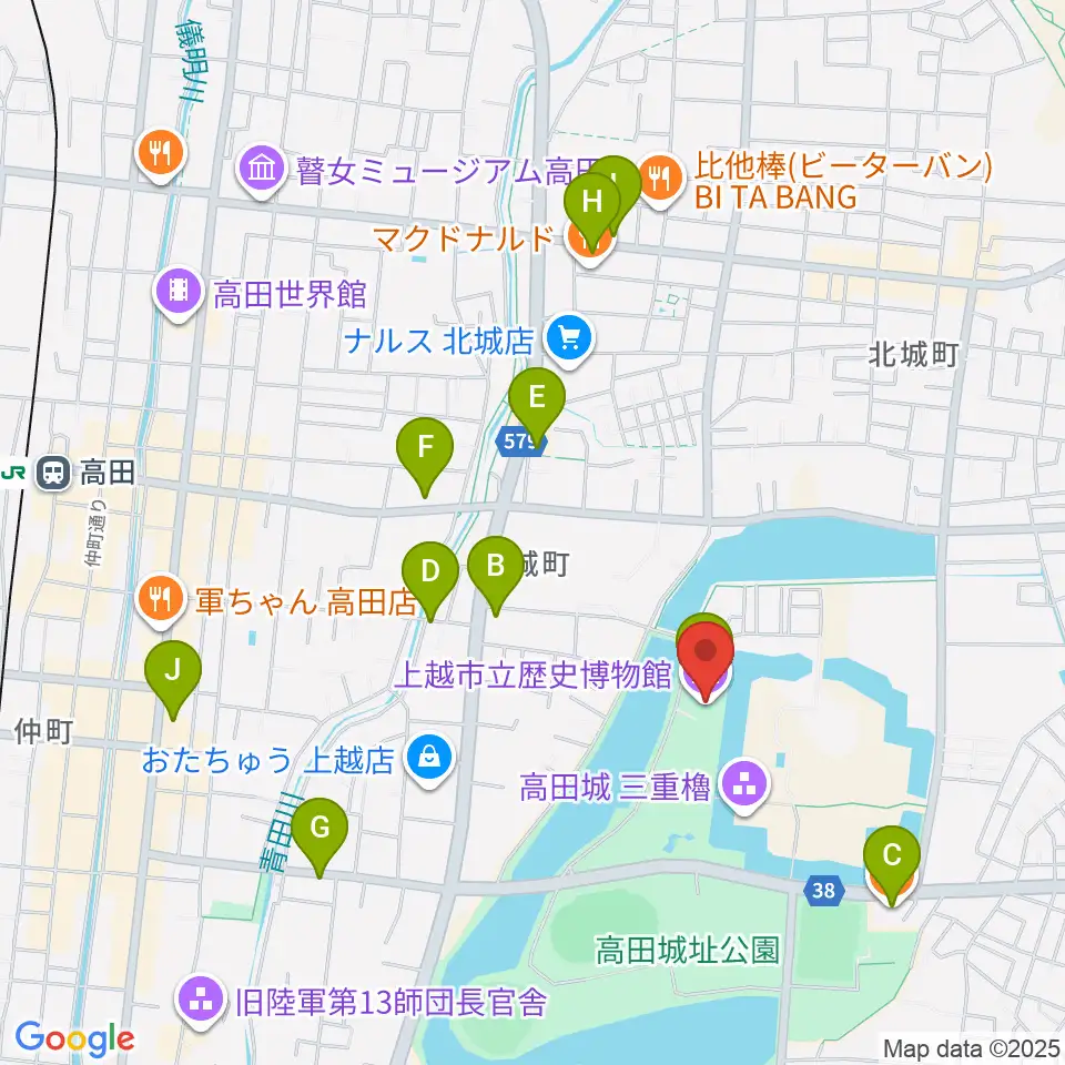 上越市立歴史博物館周辺のカフェ一覧地図