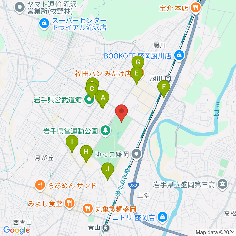 純情産地いわてトラフィール周辺のカフェ一覧地図