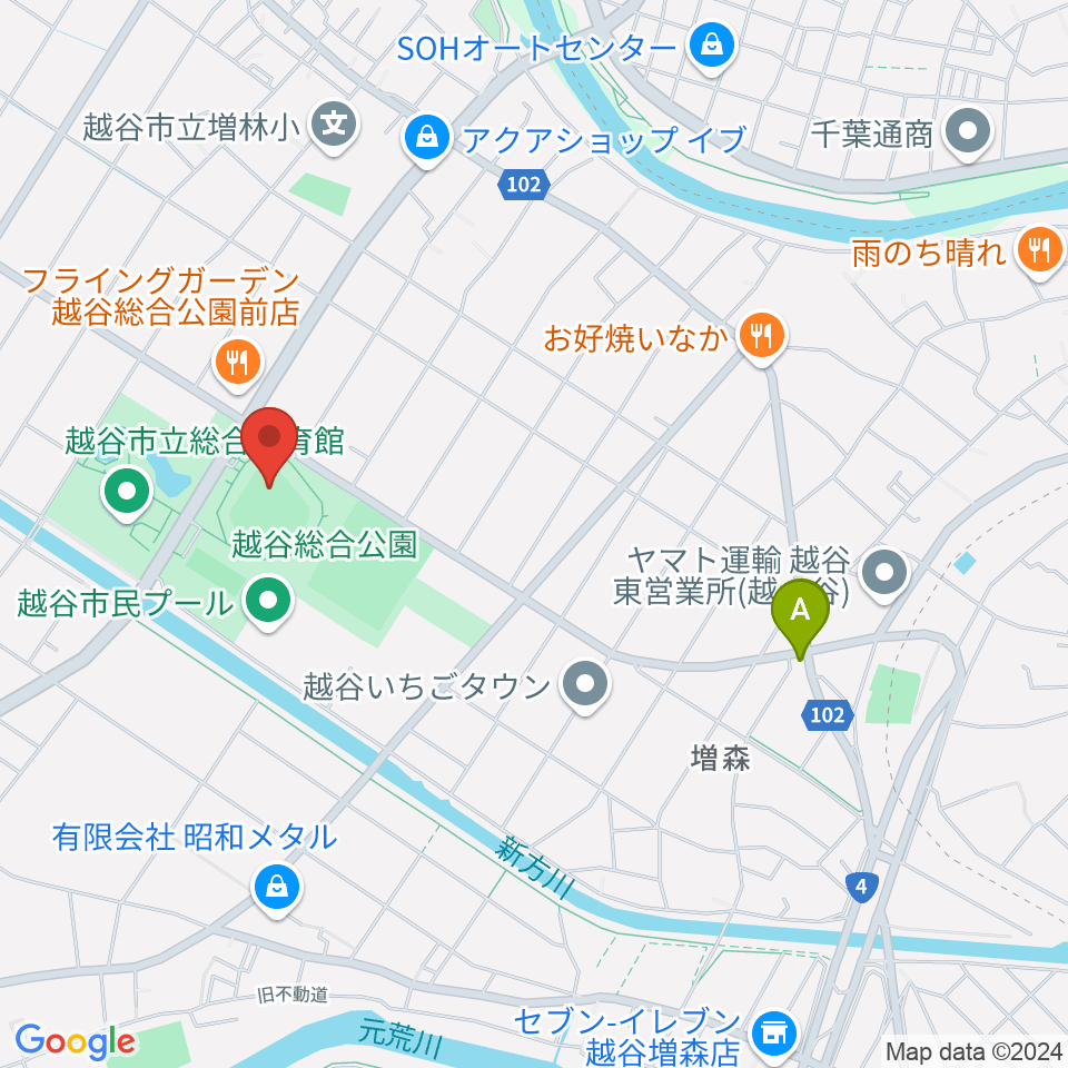 越谷市民球場周辺のカフェ一覧地図