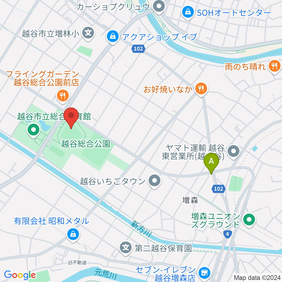 越谷市民球場周辺のカフェ一覧地図