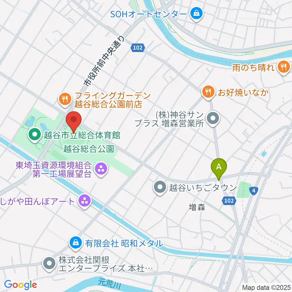越谷市民球場周辺のカフェ一覧地図