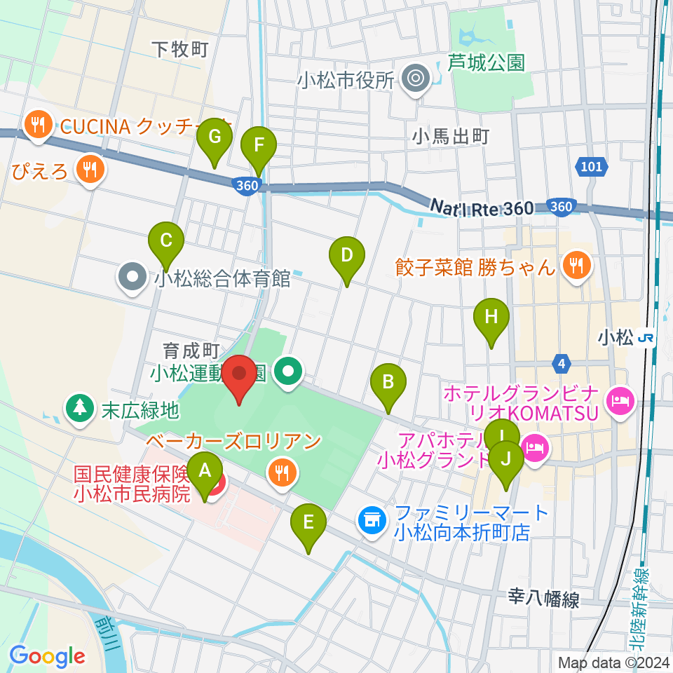 勧進帳スタジアム周辺のカフェ一覧地図