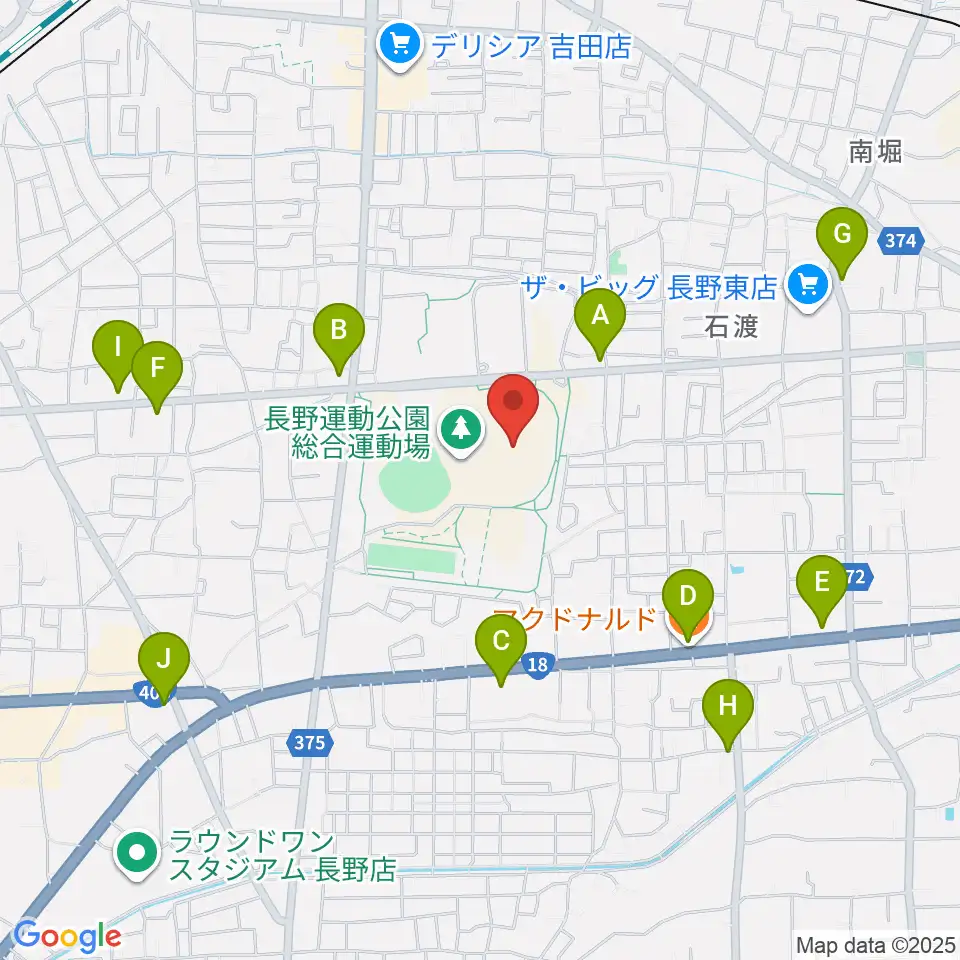 長野市営陸上競技場周辺のカフェ一覧地図