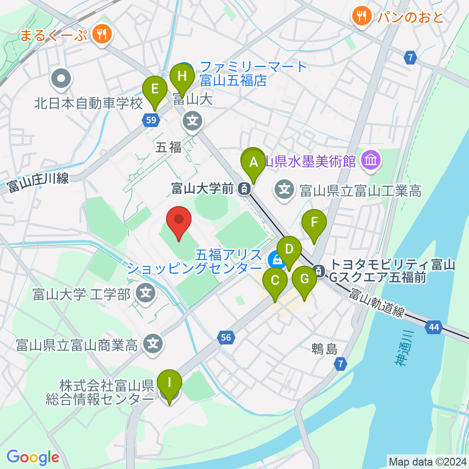 五福陸上競技場周辺のカフェ一覧地図