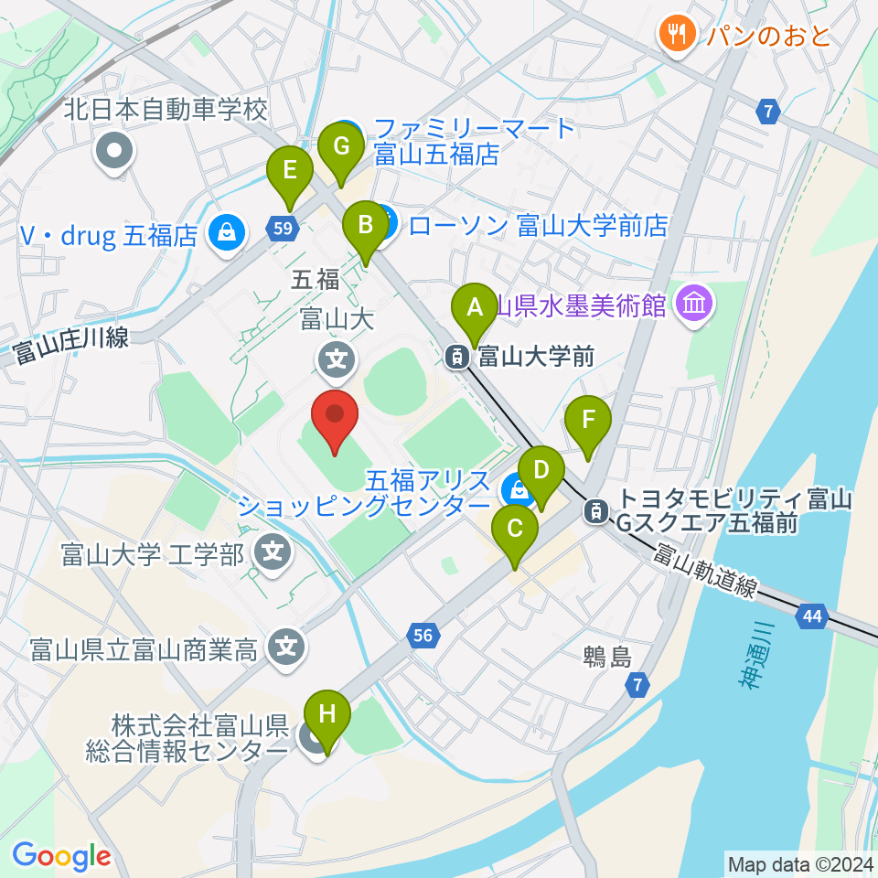 五福陸上競技場周辺のカフェ一覧地図