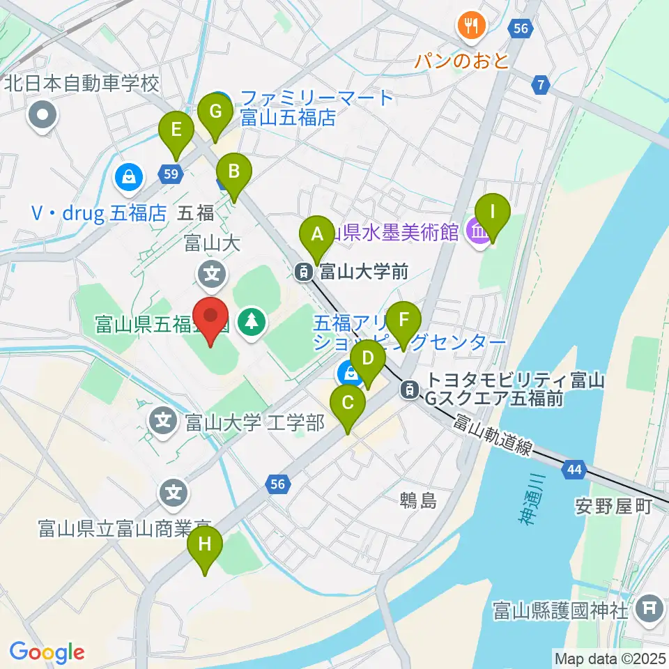 五福陸上競技場周辺のカフェ一覧地図