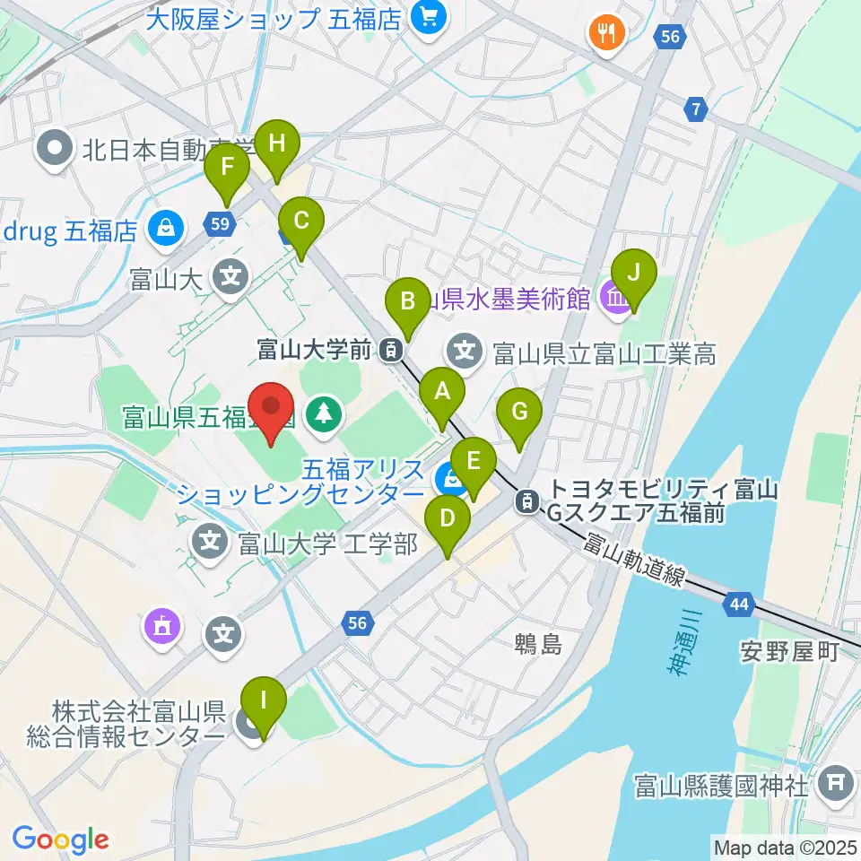五福陸上競技場周辺のカフェ一覧地図