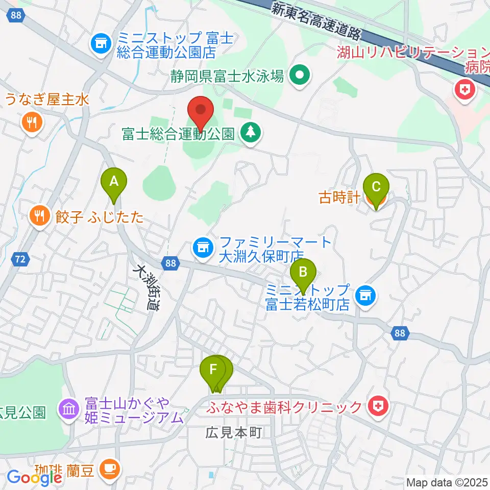 富士総合運動公園陸上競技場周辺のカフェ一覧地図