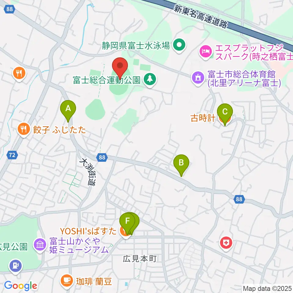 富士総合運動公園陸上競技場周辺のカフェ一覧地図