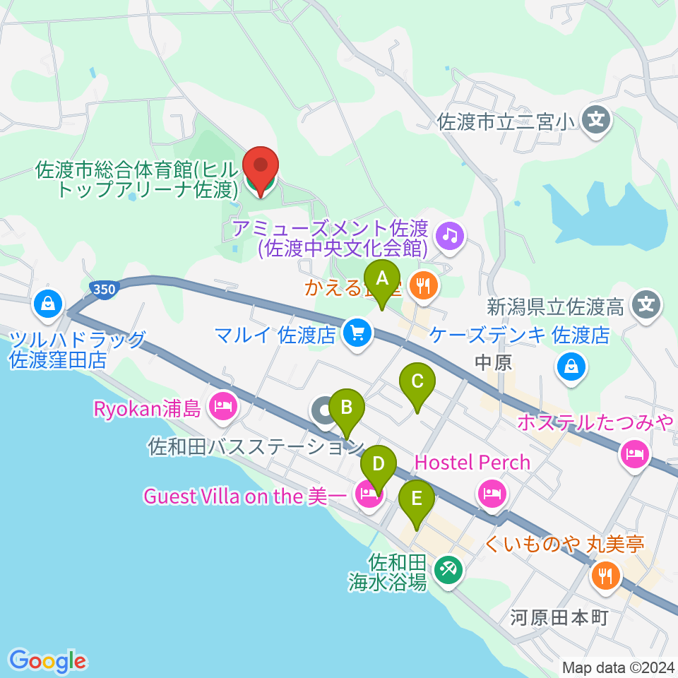 ヒルトップアリーナ佐渡周辺のカフェ一覧地図