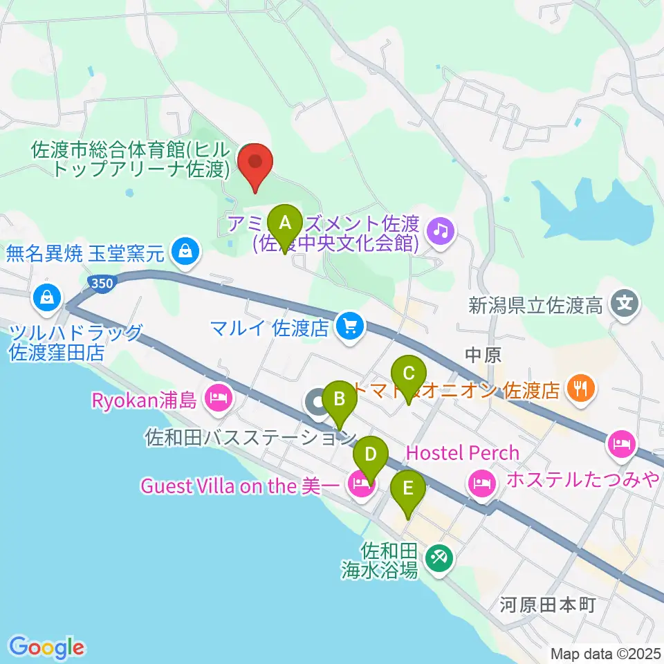 ヒルトップアリーナ佐渡周辺のカフェ一覧地図