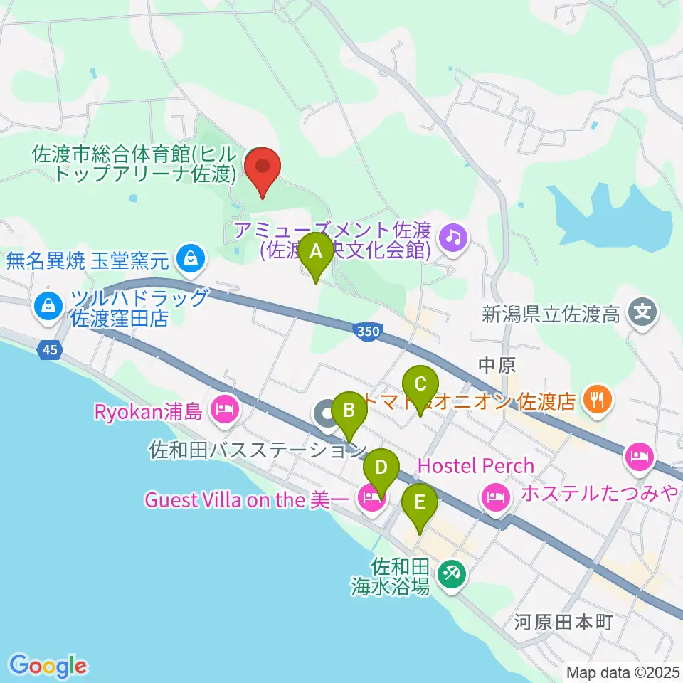 ヒルトップアリーナ佐渡周辺のカフェ一覧地図