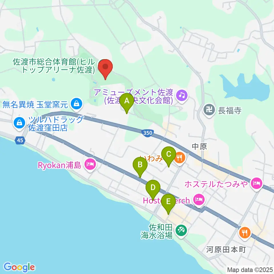 ヒルトップアリーナ佐渡周辺のカフェ一覧地図