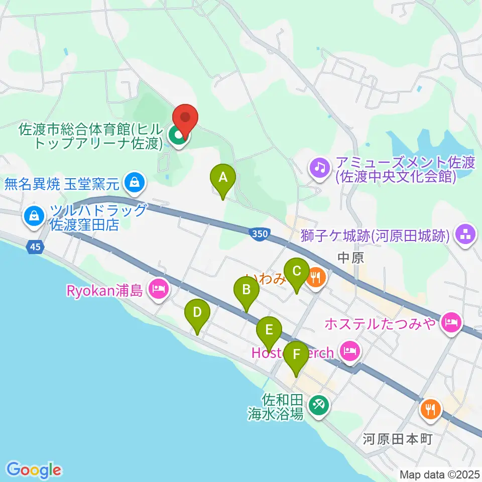 ヒルトップアリーナ佐渡周辺のカフェ一覧地図
