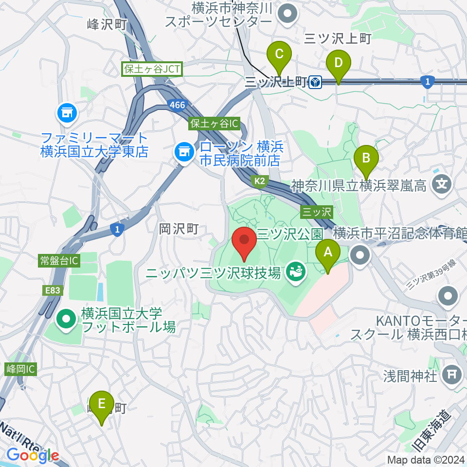 三ツ沢公園陸上競技場周辺のカフェ一覧地図