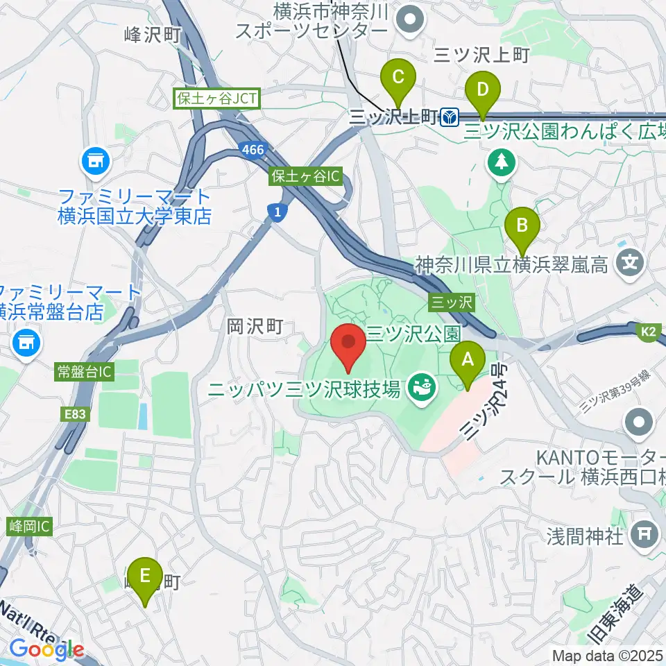 三ツ沢公園陸上競技場周辺のカフェ一覧地図