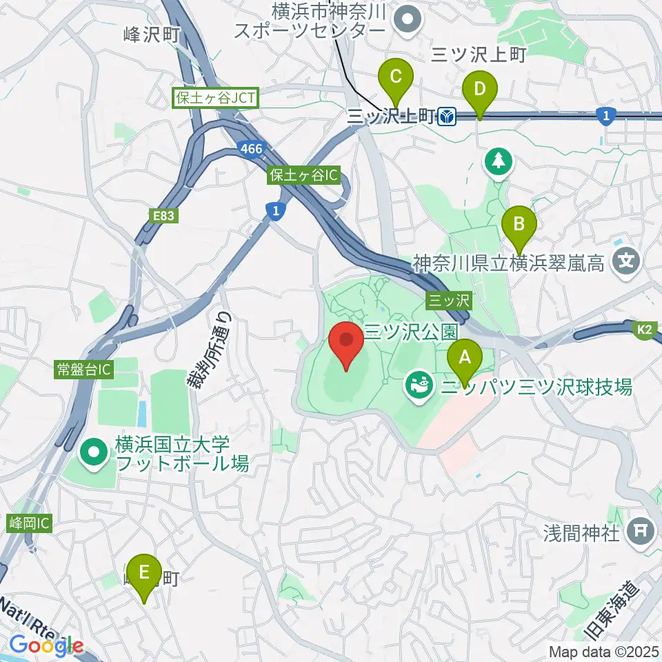 三ツ沢公園陸上競技場周辺のカフェ一覧地図