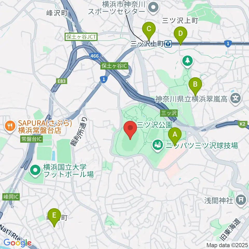 三ツ沢公園陸上競技場周辺のカフェ一覧地図