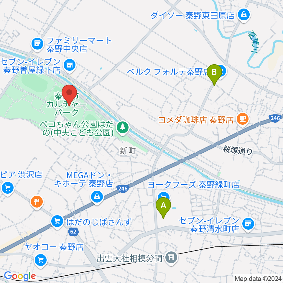 秦野市カルチャーパーク陸上競技場周辺のカフェ一覧地図