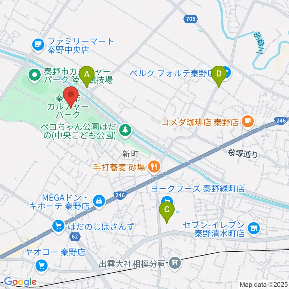 秦野市カルチャーパーク陸上競技場周辺のカフェ一覧地図