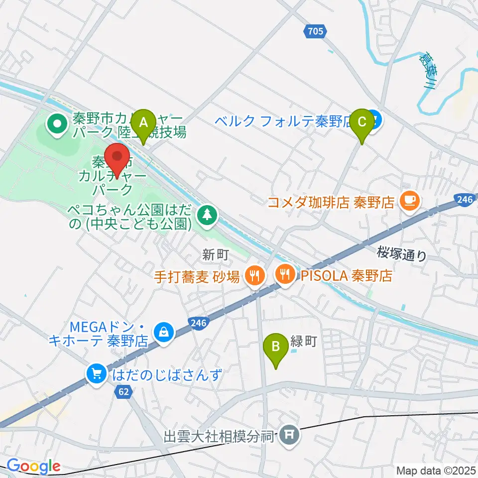 秦野市カルチャーパーク陸上競技場周辺のカフェ一覧地図