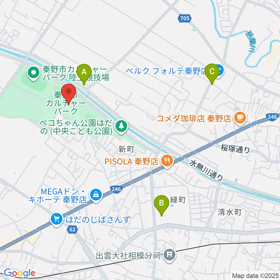 秦野市カルチャーパーク陸上競技場周辺のカフェ一覧地図