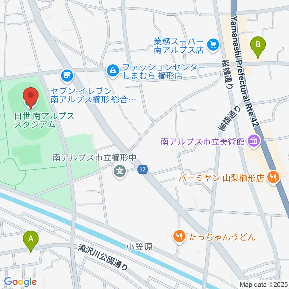 日世 南アルプススタジアム周辺のカフェ一覧地図
