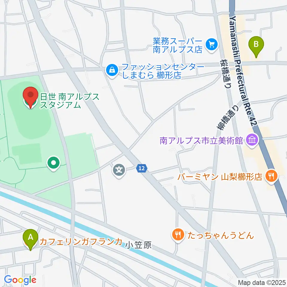 日世 南アルプススタジアム周辺のカフェ一覧地図