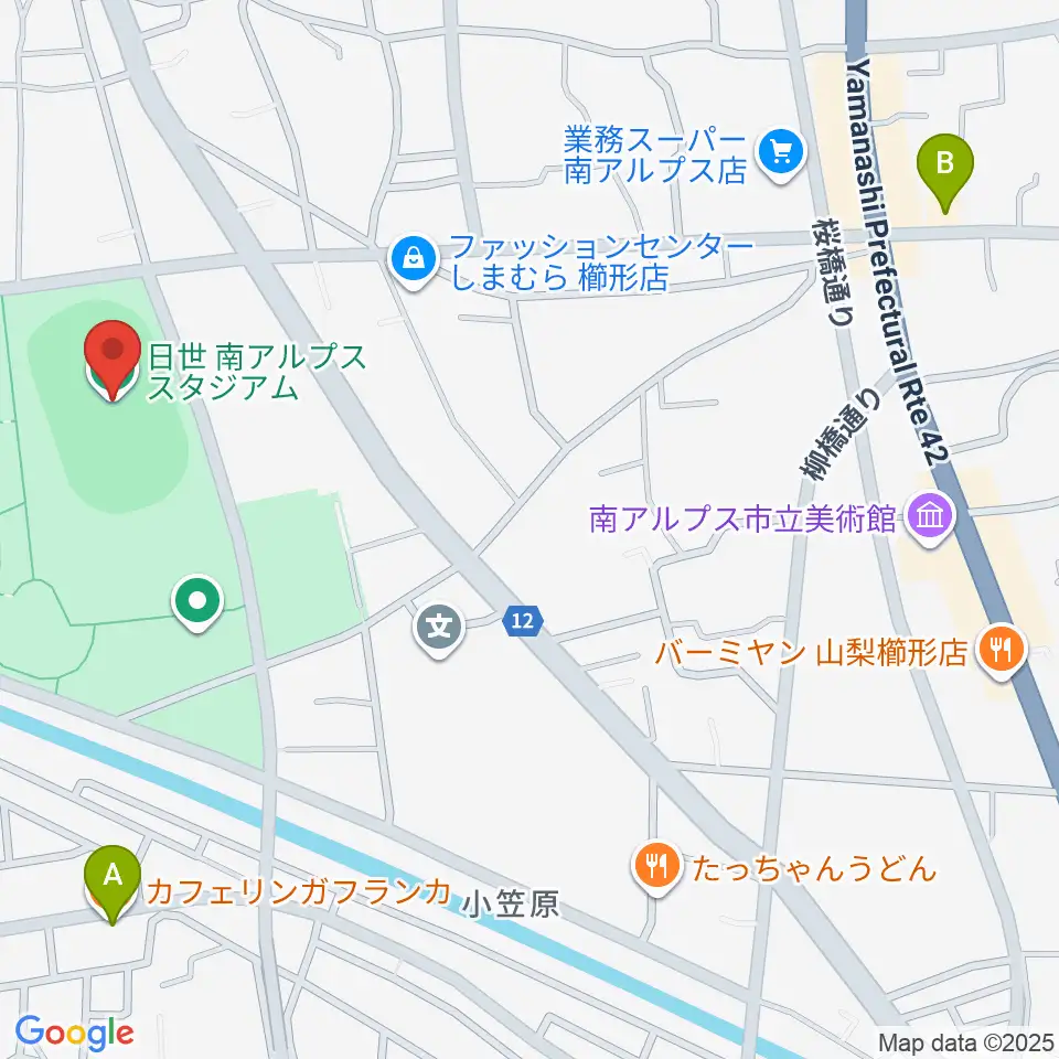 日世 南アルプススタジアム周辺のカフェ一覧地図