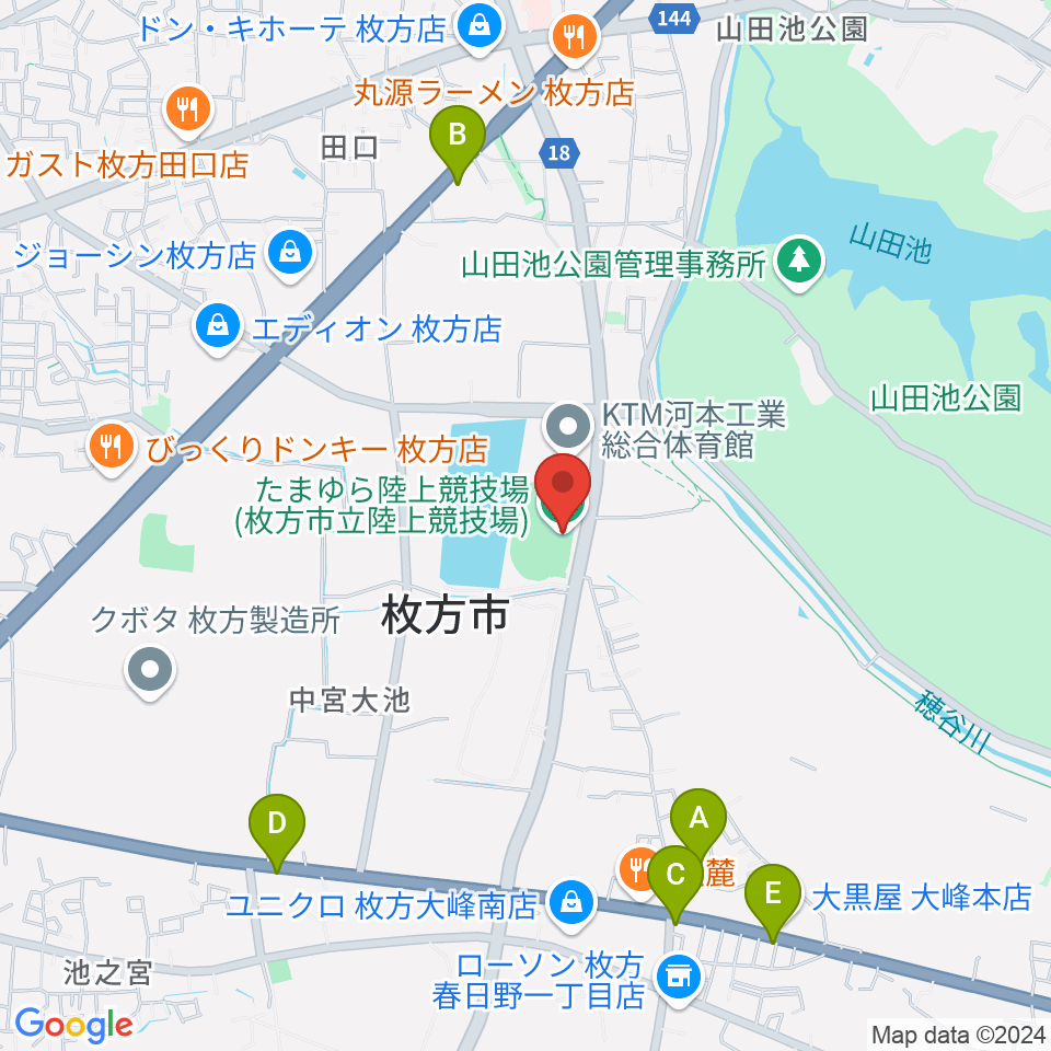 たまゆら陸上競技場周辺のカフェ一覧地図