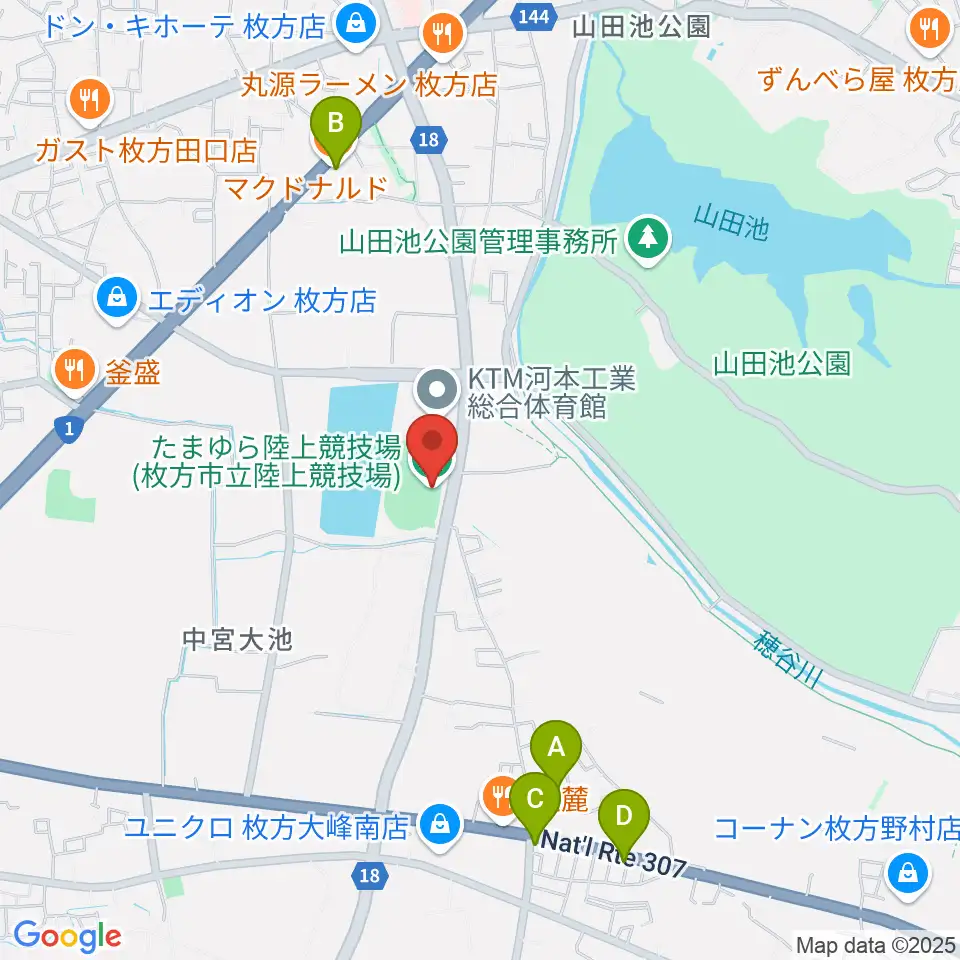 たまゆら陸上競技場周辺のカフェ一覧地図