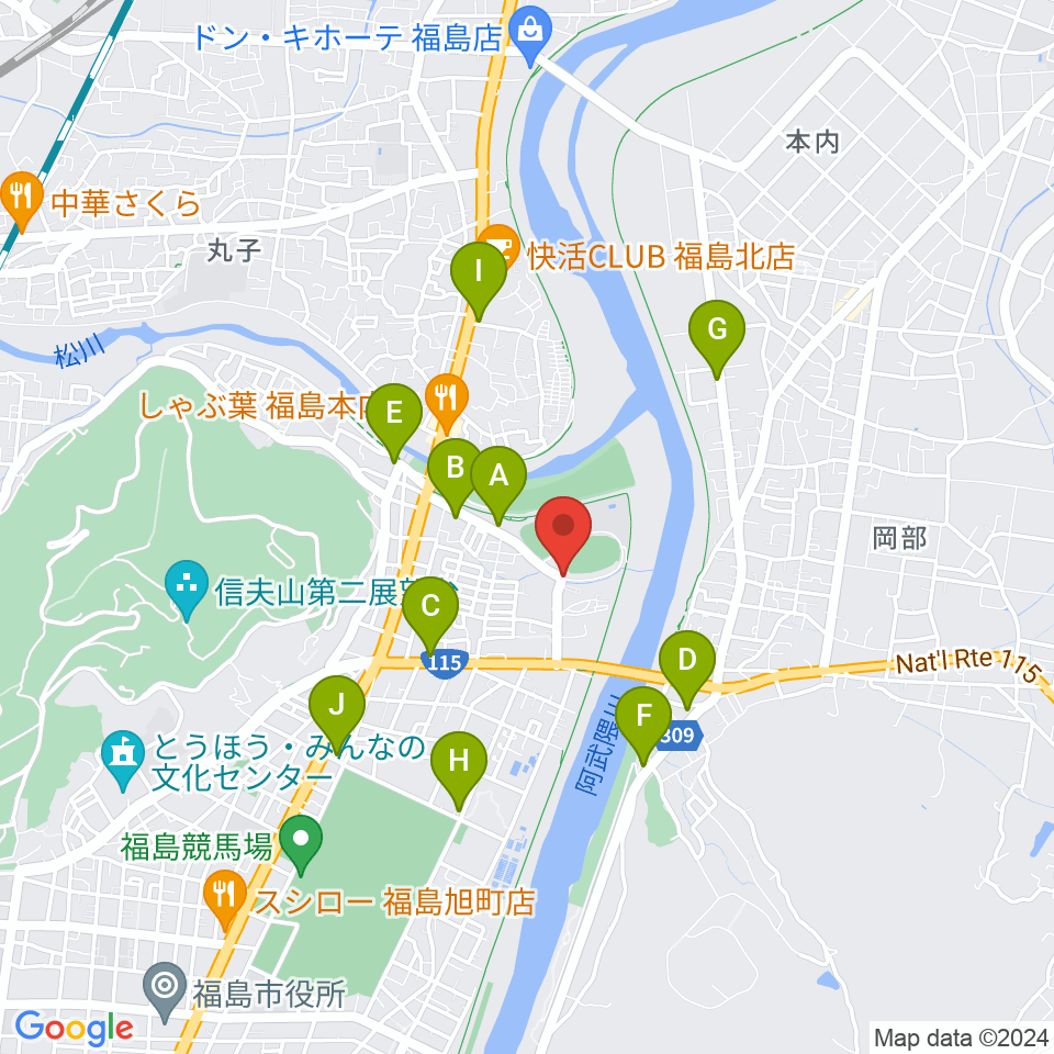 誠電社WINDYスタジアム周辺のカフェ一覧地図