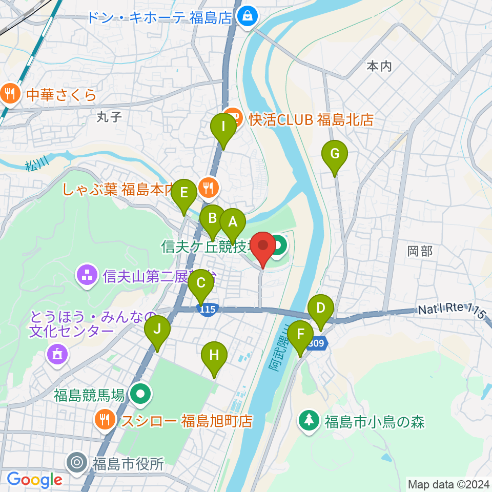 誠電社WINDYスタジアム周辺のカフェ一覧地図