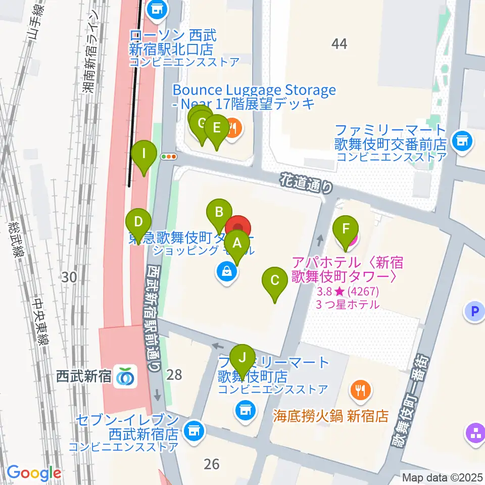 Zepp新宿周辺のカフェ一覧地図