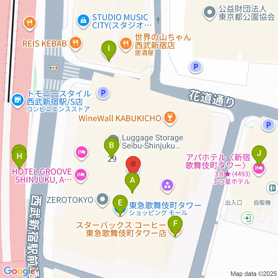 Zepp新宿周辺のカフェ一覧地図
