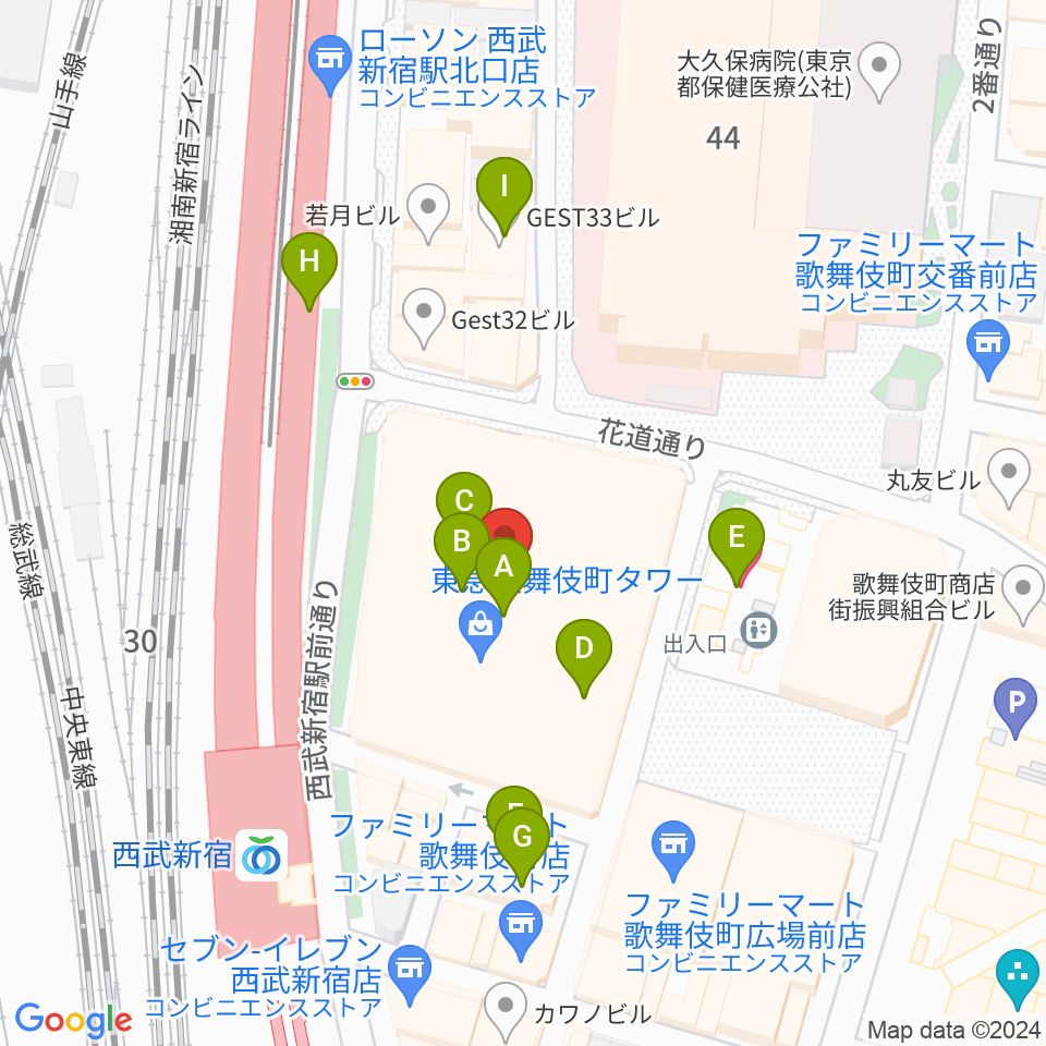 109シネマズプレミアム新宿周辺のカフェ一覧地図