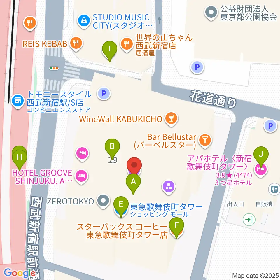 109シネマズプレミアム新宿周辺のカフェ一覧地図