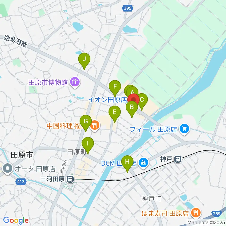 田原文化会館周辺のカフェ一覧地図