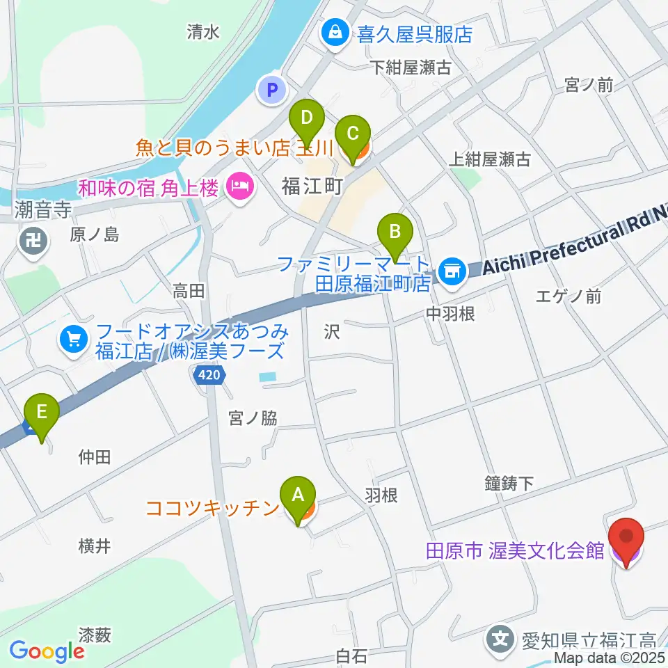 渥美文化会館周辺のカフェ一覧地図