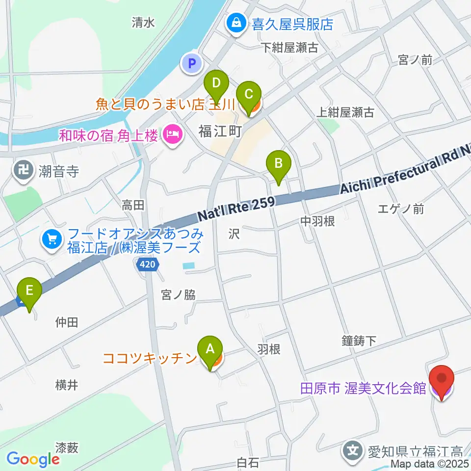 渥美文化会館周辺のカフェ一覧地図