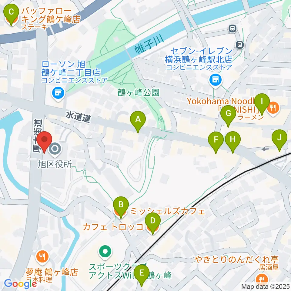 横浜市旭公会堂周辺のカフェ一覧地図