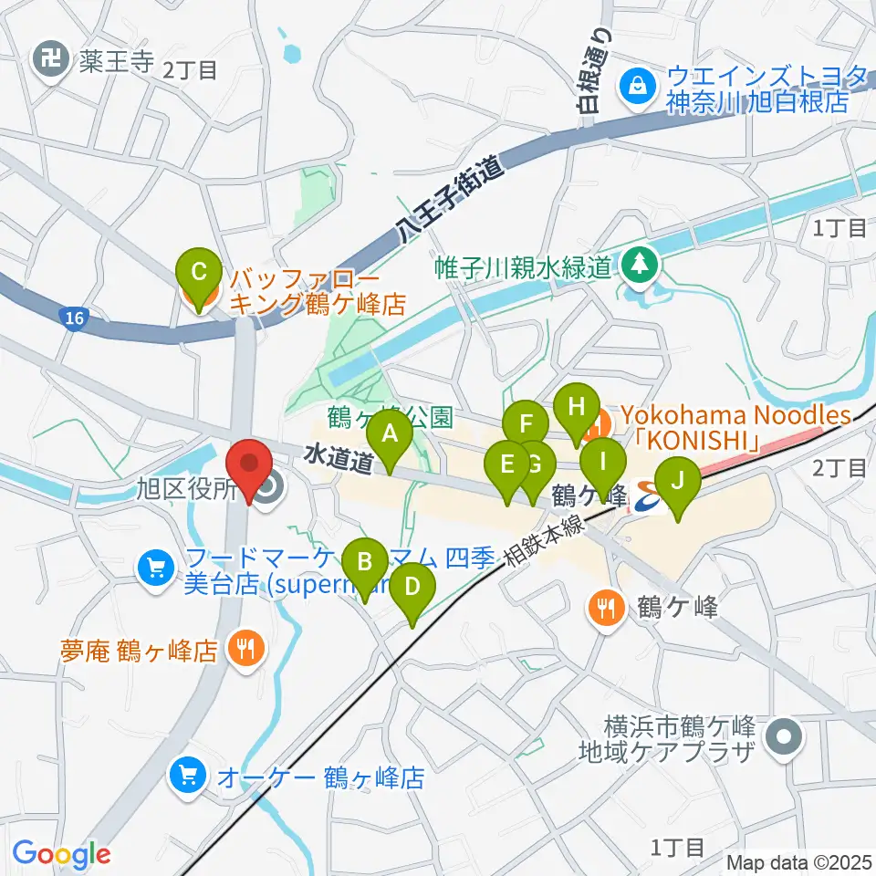 横浜市旭公会堂周辺のカフェ一覧地図