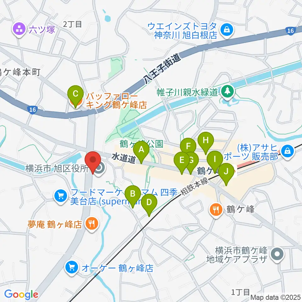 横浜市旭公会堂周辺のカフェ一覧地図