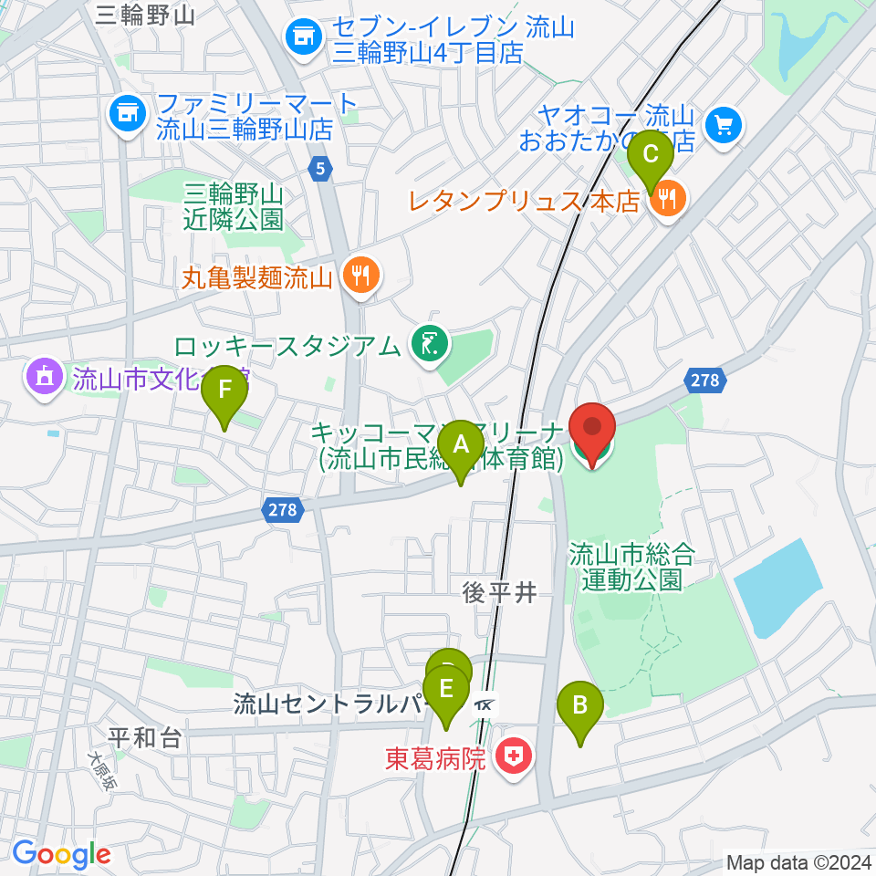 キッコーマンアリーナ周辺のカフェ一覧地図