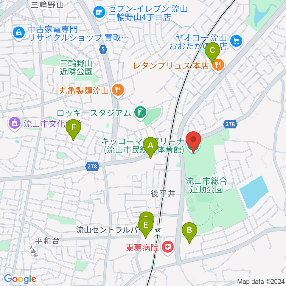 キッコーマンアリーナ周辺のカフェ一覧地図