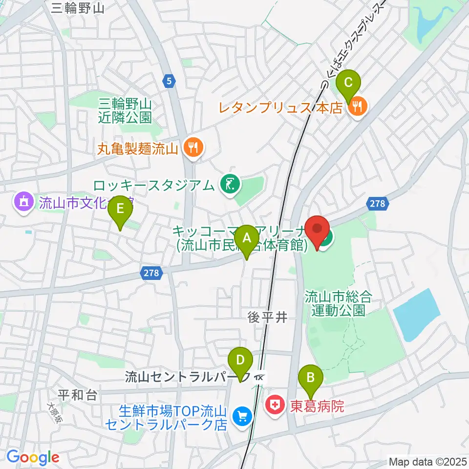 キッコーマンアリーナ周辺のカフェ一覧地図