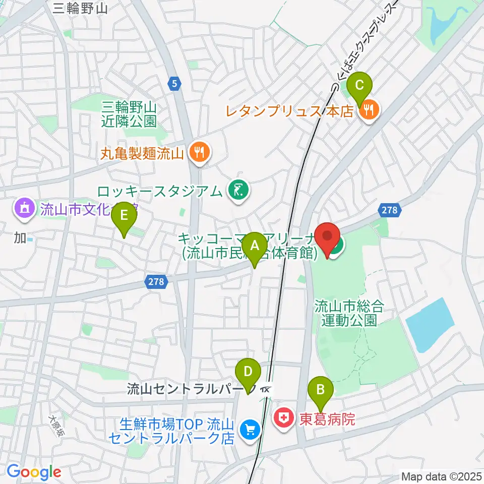 キッコーマンアリーナ周辺のカフェ一覧地図