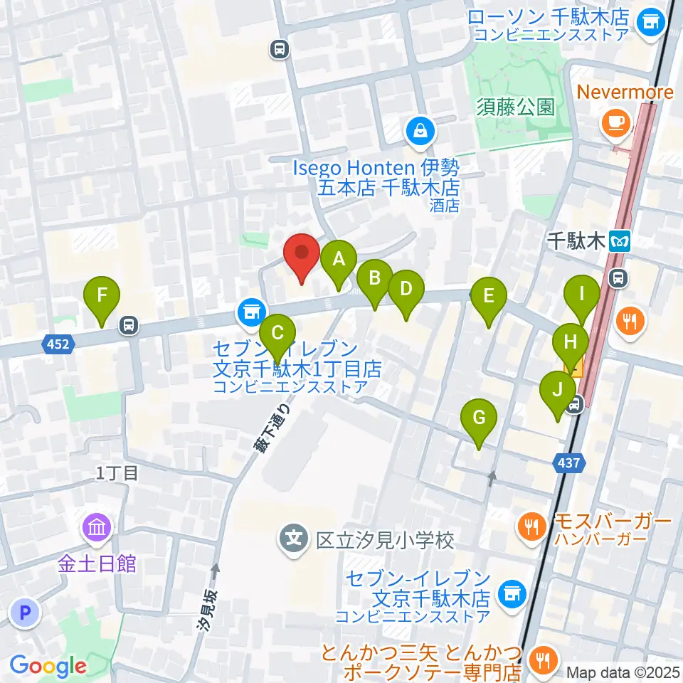 団子坂スタジオ周辺のカフェ一覧地図