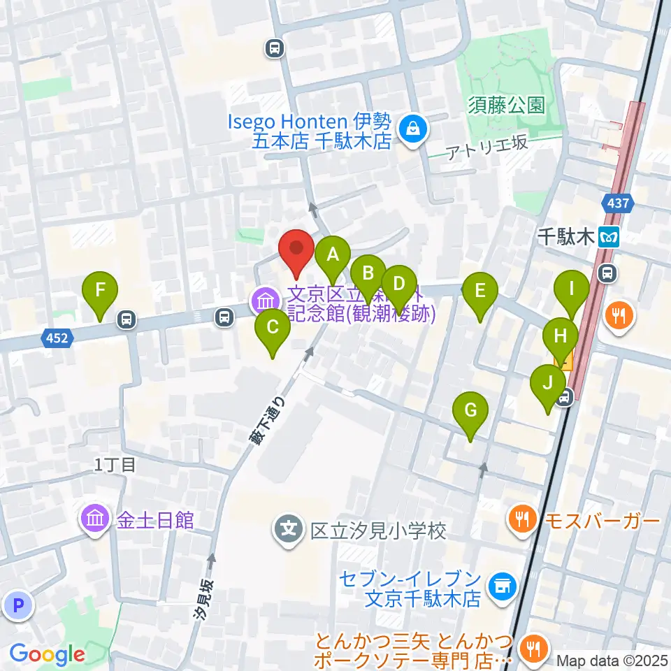 団子坂スタジオ周辺のカフェ一覧地図